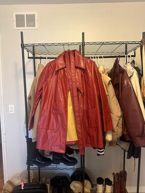 SHEIN Red Leather Trench Coat with Classic Collar